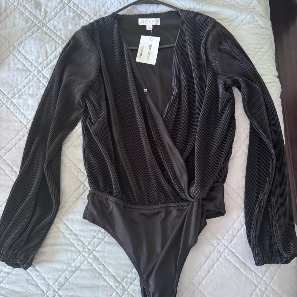 She + Sky Charcoal Pleated Bodysuit